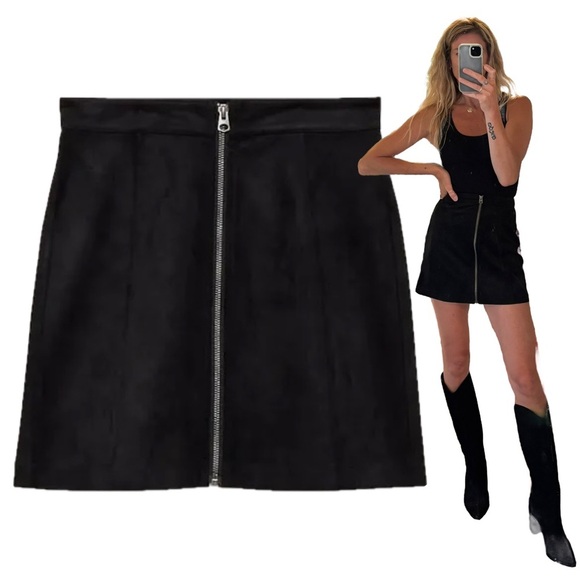 Aritzia Wilfred Free Leah High Waist A-line Faux Suede Leather Zip Up Mini Skirt - Picture 1 of 10